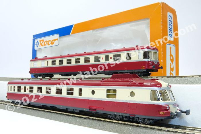 Roco - 43033 Automotrice + rimorchiata TEE SNCF RGP X2700+XR7700, livrea  bourdeaux/beige, epoca III - Ill. interna